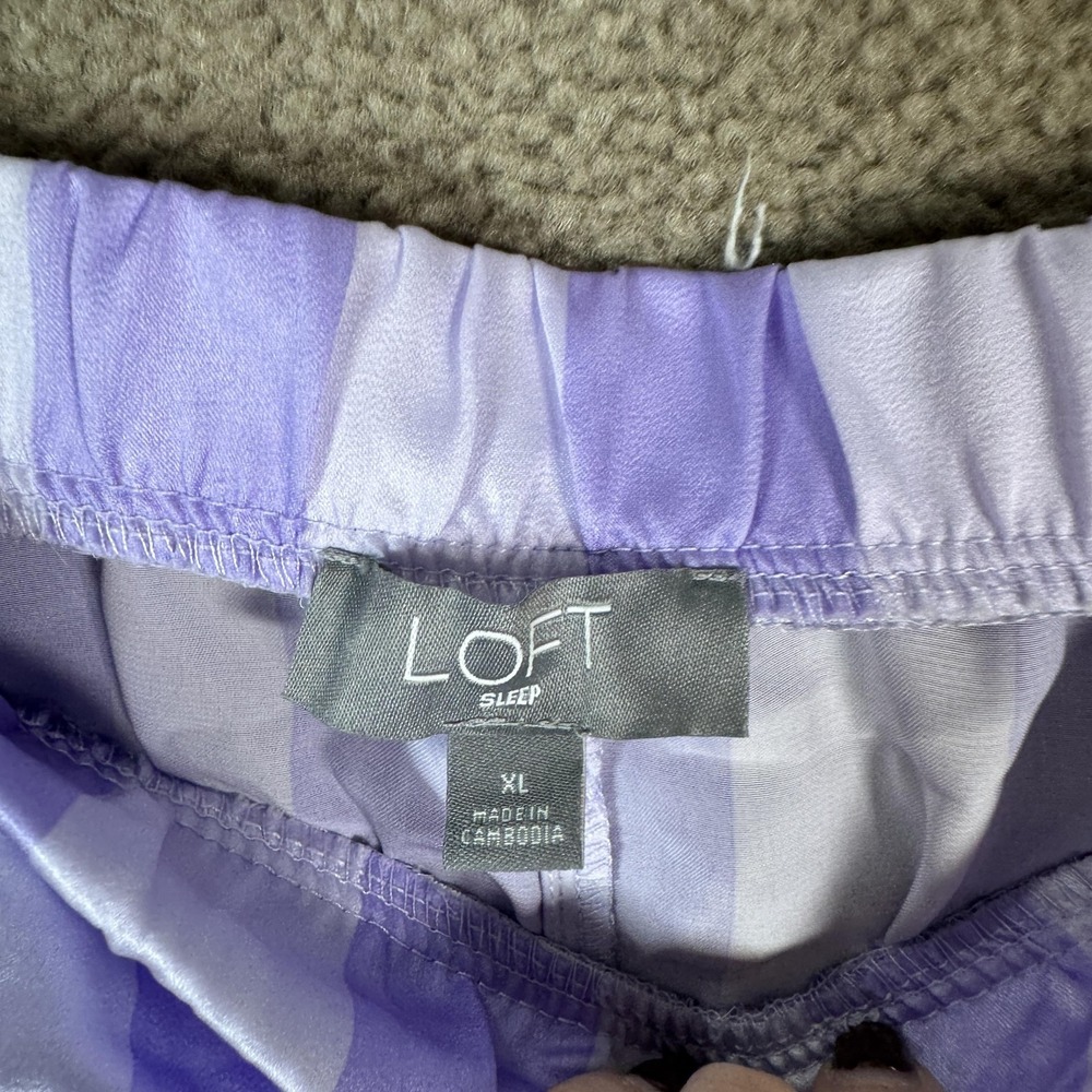 LOFT Sleep Pajama Set Womens XL Purple Satin Stripe Notch Collar Long Sleeve PJs - Picture 14 of 16
